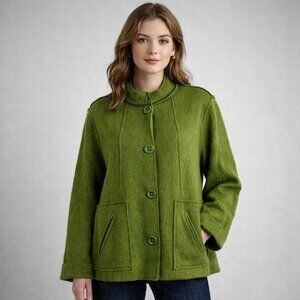 Coldwater Creek Green Wool Blend Button Up Jacket W/ Pockets M